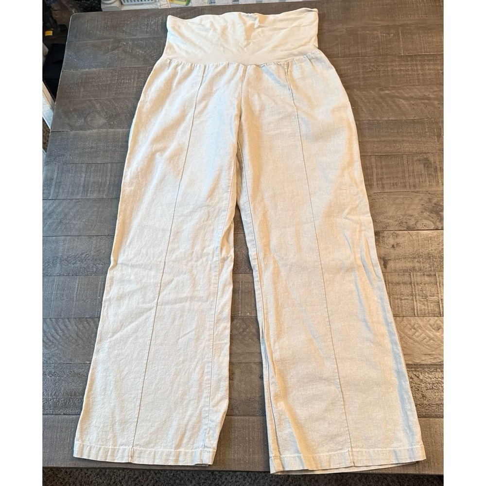 Just Living Women's Beige Wide Leg Linen Casual Pants Size Small